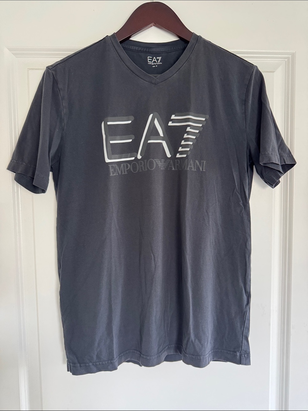 GU EA7 Emporio Armani Men’s Grey & Black Logo Short Sleeve Shirt M